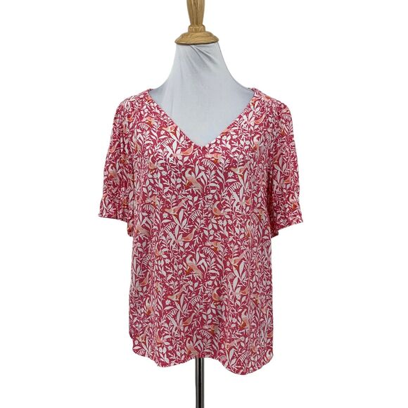 Ann Taylor Loft Floral Blouse Womens S Small Short Sleeve Rayon V Neck Shirt - Picture 1 of 11